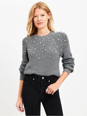 LOFT Gray Pearlized Raglan Sweater - Size Medium